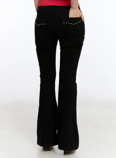 studded-pocket-hip-pad-bootcut-pants-ca507 / Black