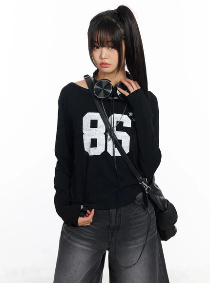 loose-fit-boat-neck-graphic-long-sleeve-tee-cf504 / Black