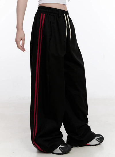 double-stripe-wide-cotton-pants-co501 / Black