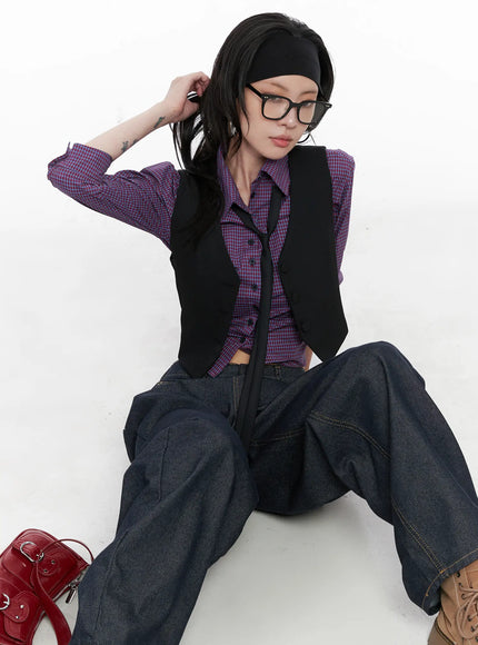 cropped-button-up-vest-cs512 / Black