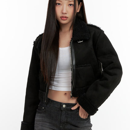 fuzzyfemme-crop-jacket-cn406 / Black