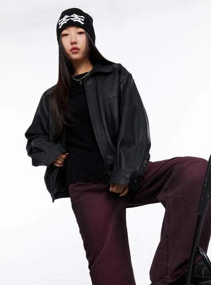 stylish-leather-jacket-co514 / Black