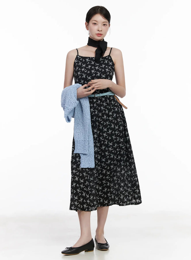 floral-smocked-ribbon-maxi-dress-ca509 / Black