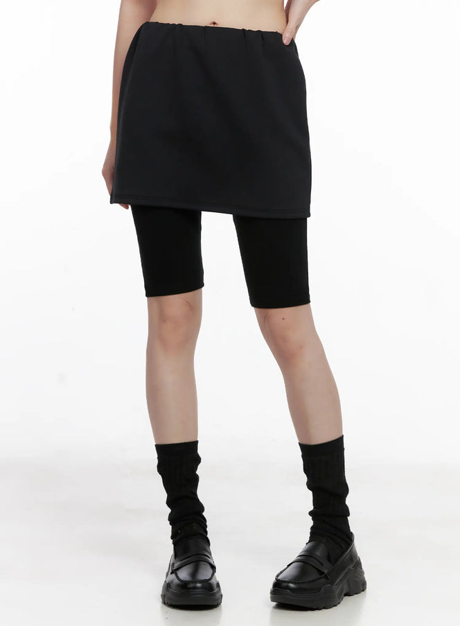 layered-mini-skirt-leggings-cg519 / Black