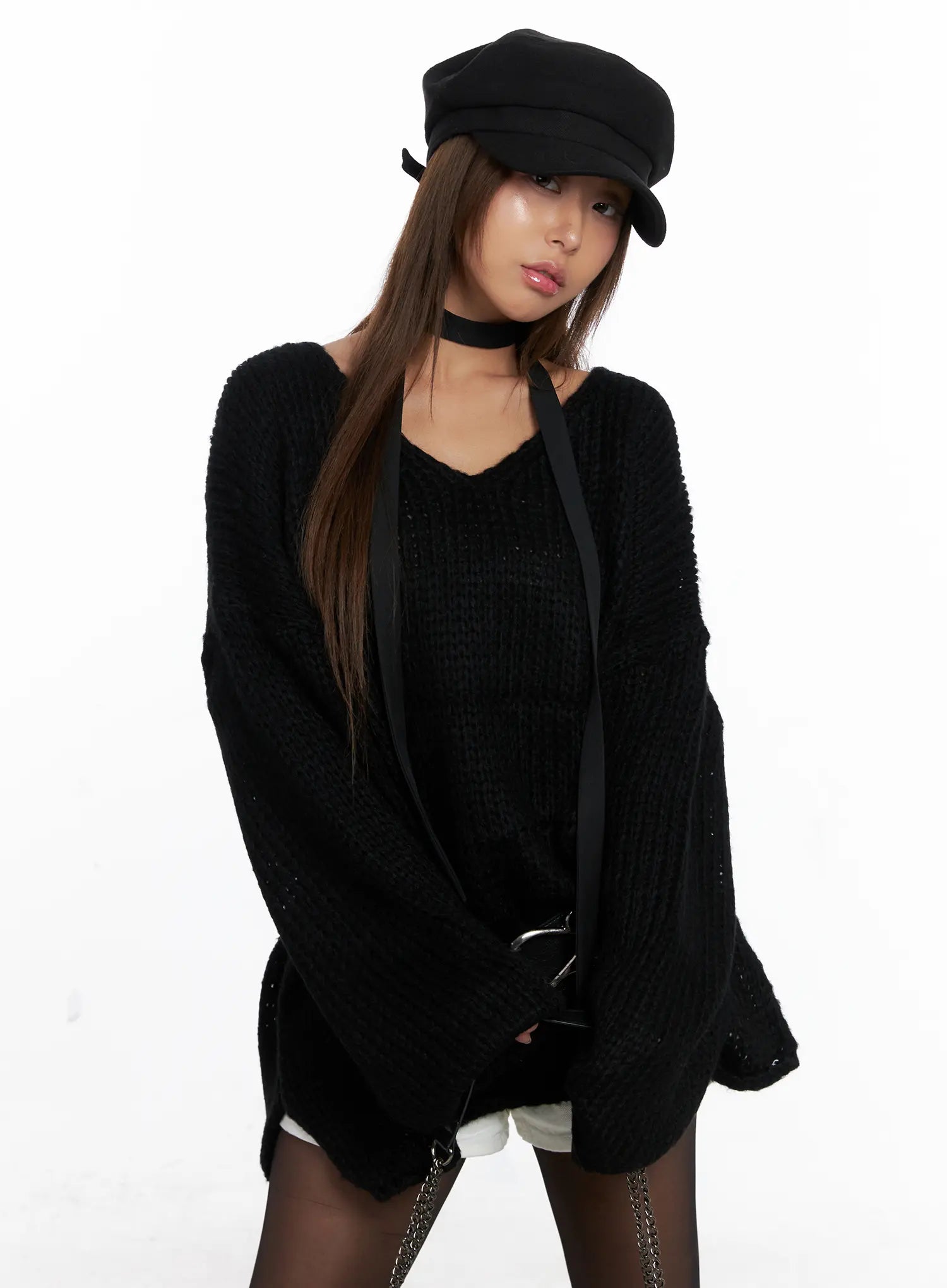 chunky-loose-fit-sweater-cs524 / Black