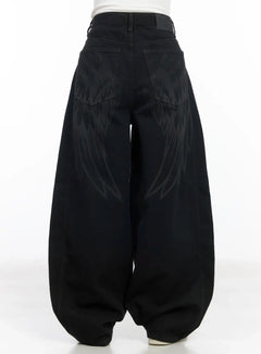 angel-wing-wide-leg-trousers-cm526 / Black