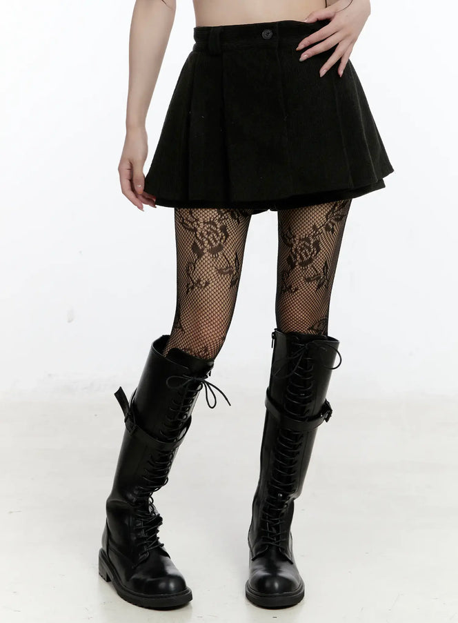 corduroy-pleated-a-line-skirt-cn525 / Black