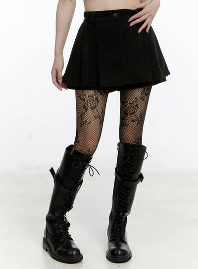 corduroy-pleated-a-line-skirt-cn525 / Black