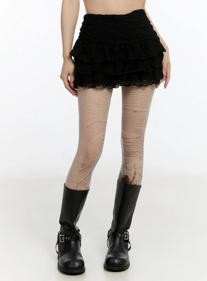 low-rise-lace-layered-mini-skirt-cn524 / Black