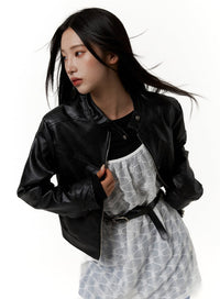 faux-leather-zip-up-jacket-cj431 / Black