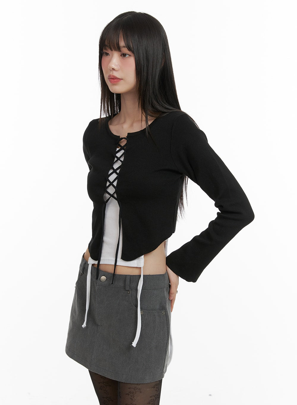 x-strap-crop-cardigan-ca422 / Black