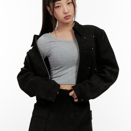 studzip-crop-jacket-cn404 / Black