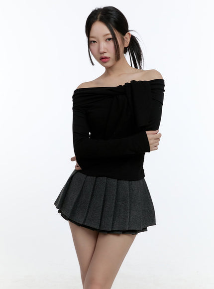 off-shoulder-ribbon-crop-top-cd423 / Black