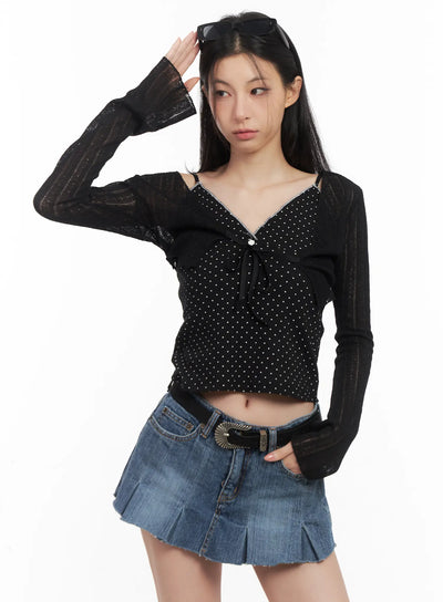 ribbon-knit-cropped-cardigan-cl501 / Black