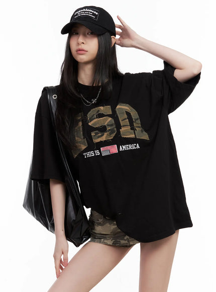 distressed-camo-oversized-tee-cu530 / Black