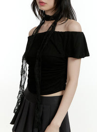 lace-skinny-scarf-cl426 / Black