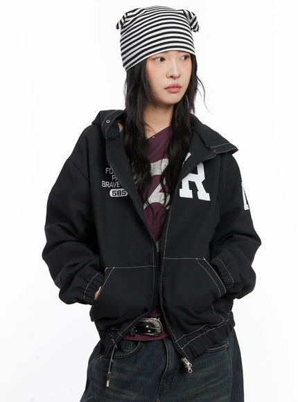 oversized-stitch-hoodie-jacket-co507 / Black