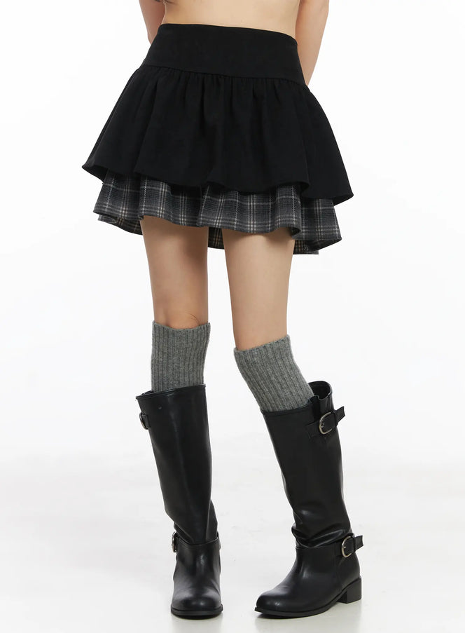 layered-ruffle-mini-skirt-cd531 / Black