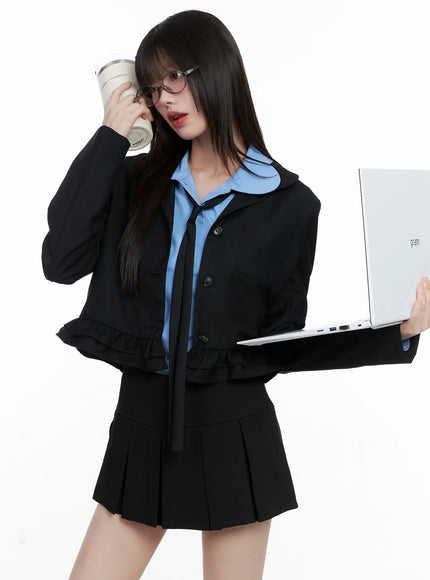 frilly-cropped-blazer-cg518 / Black