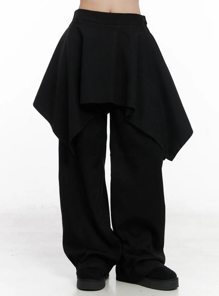 asymmetric-layered-skirt-pants-cn514 / Black