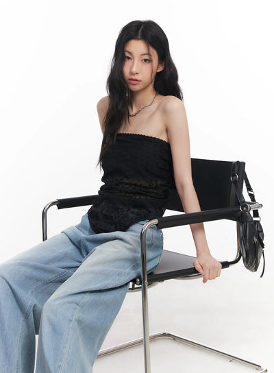 sheer-lace-tube-top-cu511 / Black