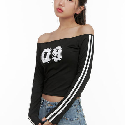 lettering-off-shoulder-crop-top-cs405 / black