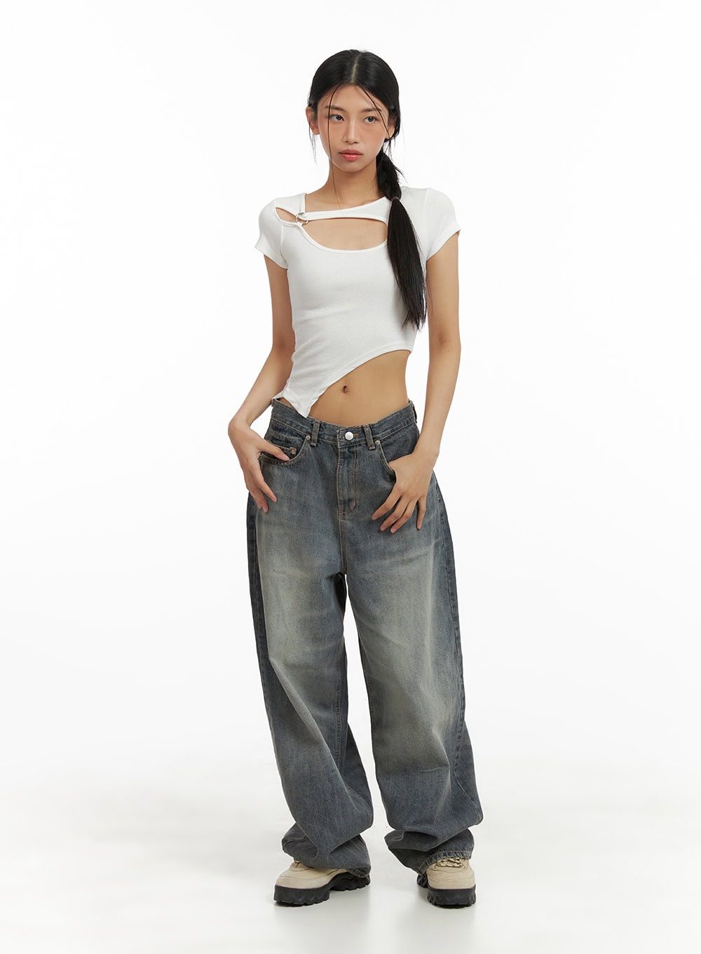 Vintage Washed Baggy Jeans CA424 - Acubi style | LEWKIN