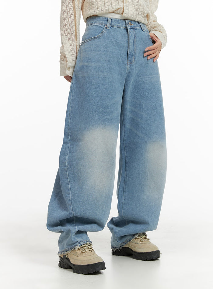 distressed-hem-washed-wide-jeans-cm419 / Blue