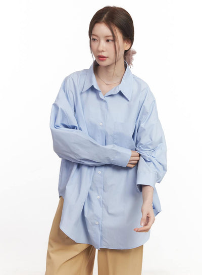 cotton-oversized-button-up-shirt-ca502 / light blue