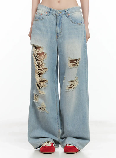 gyuri-dirty-wash-distressed-wide-jeans-cu530 / Blue