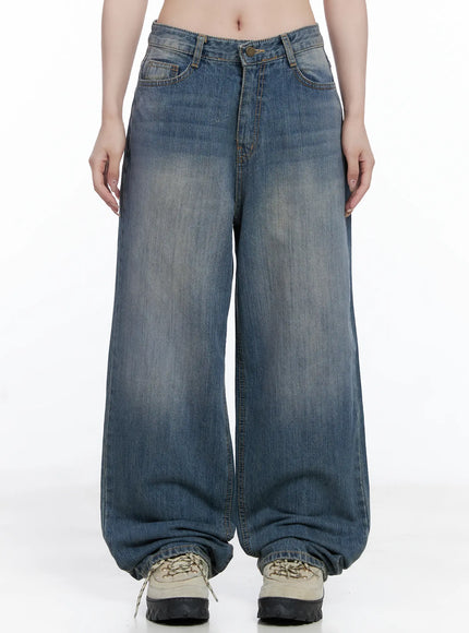 lala-wide-leg-vintage-washed-jeans-cg529 / Blue