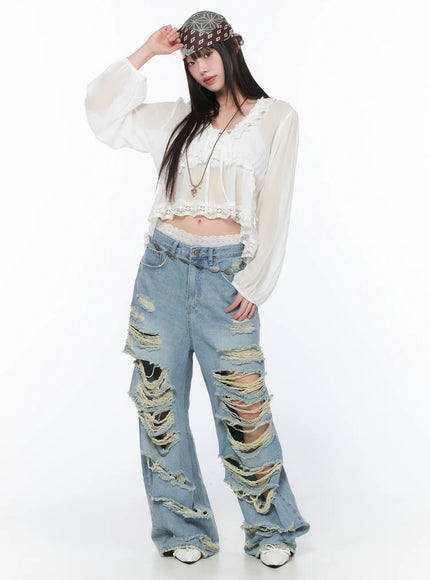 clementine-distressed-wide-leg-jeans-ca528 / Blue
