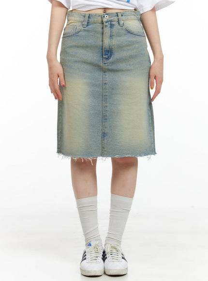 distressed-denim-midi-skirt-cg409 / Blue