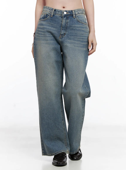 qu-wide-leg-vintage-wash-jeans-cg521 / Blue
