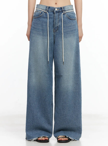 chaeyoung-drawstring-washed-wide-leg-jeans-cu530 / Blue