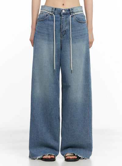 chaeyoung-drawstring-washed-wide-leg-jeans-cu530 / Blue