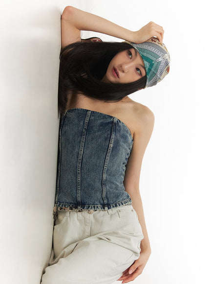 urban-denim-stitched-tube-top-ca503 / Blue