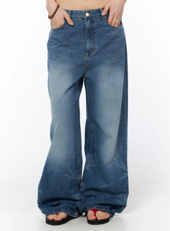 terry-vintage-washed-wide-leg-jeans-cy527 / Blue