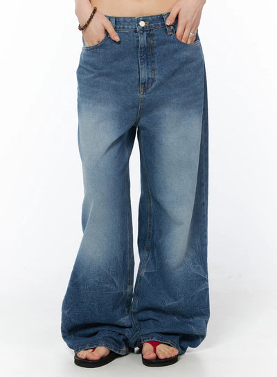 terry-vintage-washed-wide-leg-jeans-cy527 / Blue