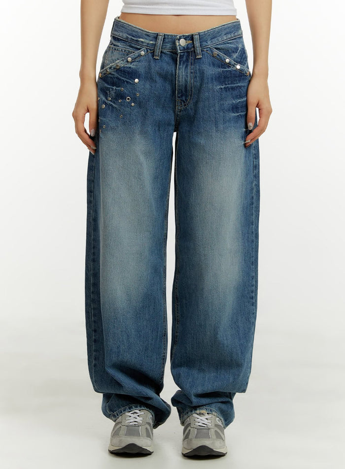 studded-low-rise-baggy-jeans-cy409 / Blue