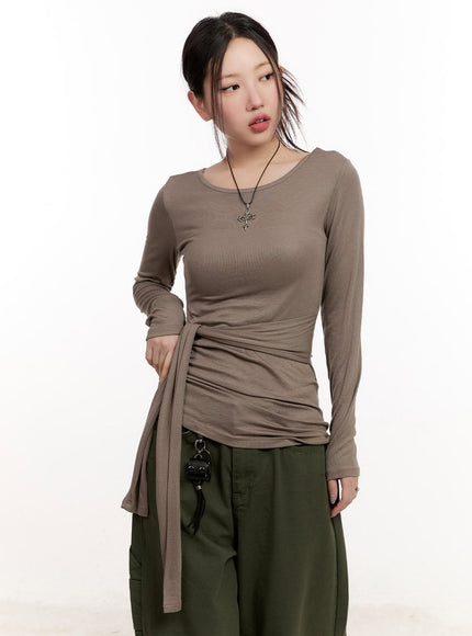 wrap-tie-long-sleeve-top-cm510 / Brown