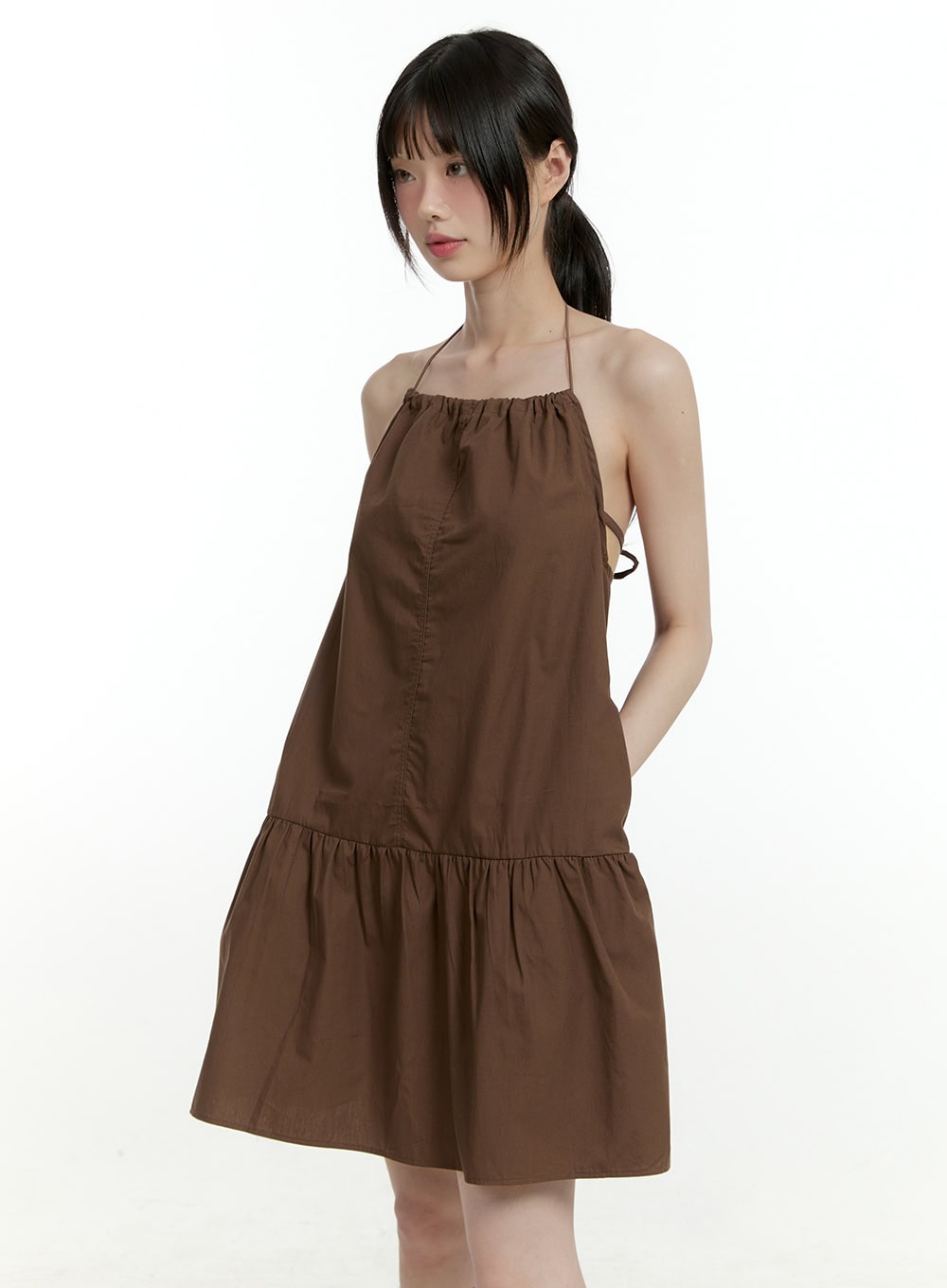 backless-halter-mini-dress-cl426 / Brown