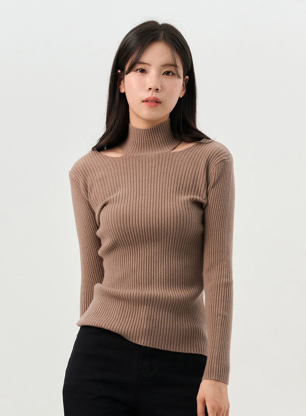 Ribbed Cut Out Turtle Neck Sweater OO327
