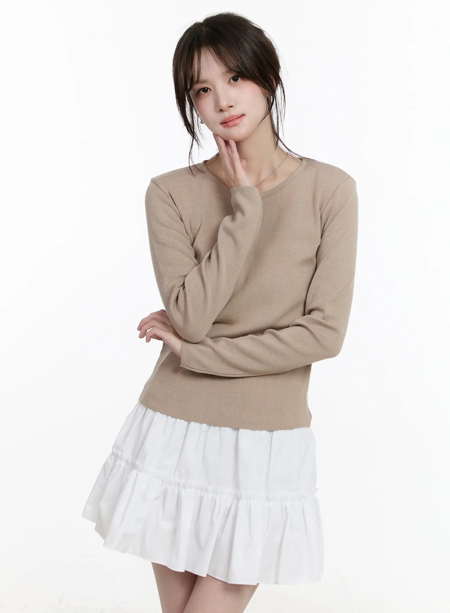 basic-round-neck-long-sleeve-top-cm505 / Brown