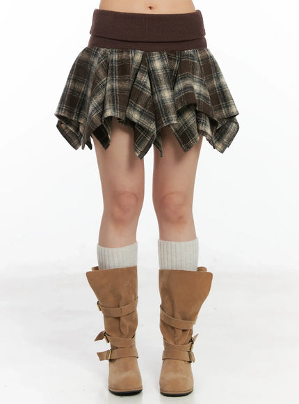 folded-plaid-mini-skirt-cn528 / Brown