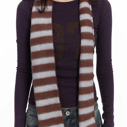 striped-knit-muffler-cj501 / Dark brown