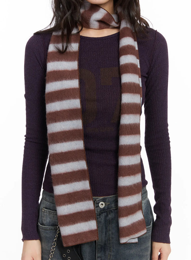 striped-knit-muffler-cj501 / Dark brown