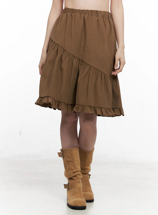ruffle-hem-midi-skirt-co530 / Brown