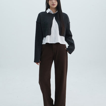 solid-wide-fit-pants-on313 / Brown