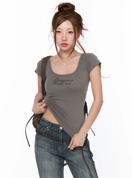 rhinestone-accent-corset-t-shirt-ca515 / Brown